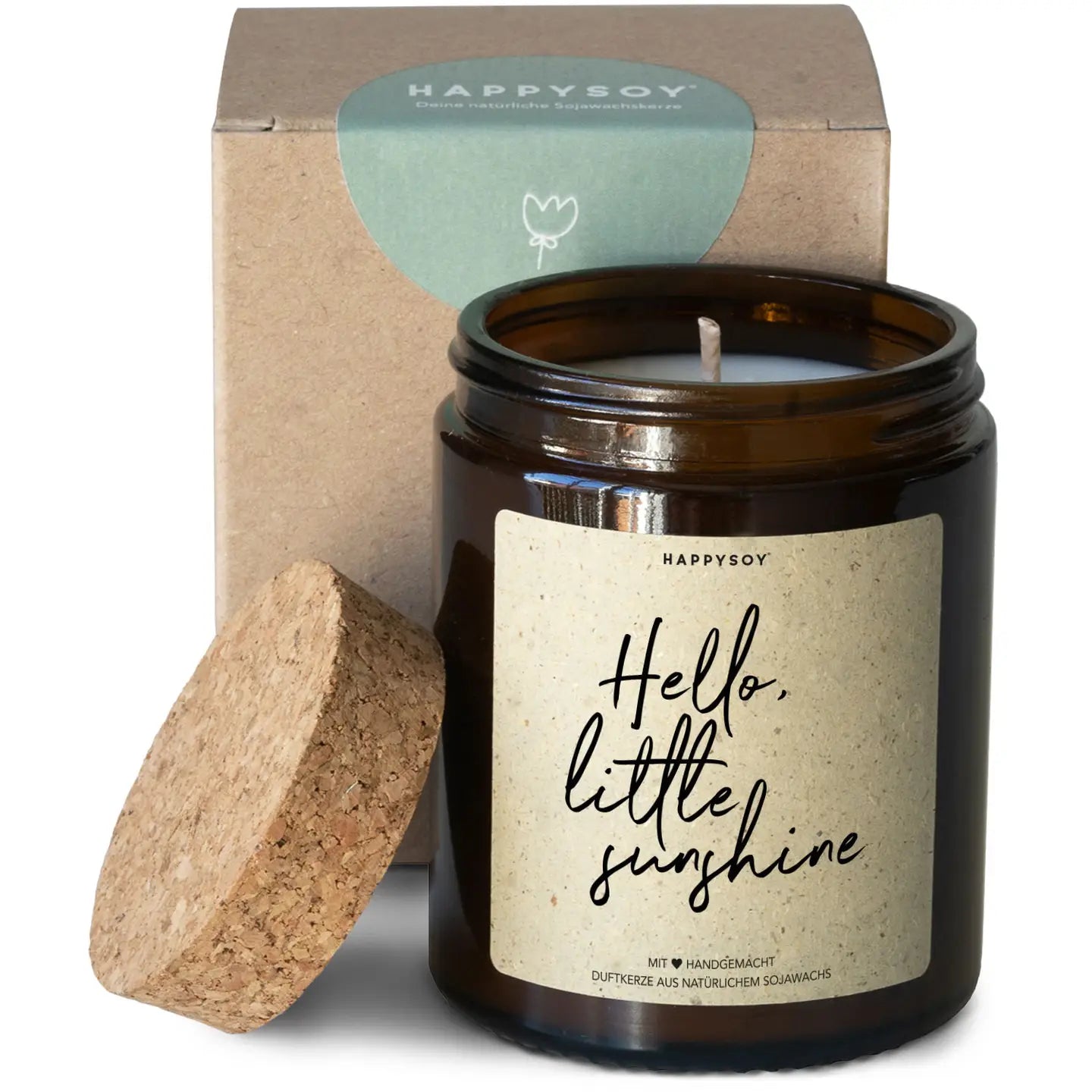 Duftkerze mit Aufschrift 'Hello little sunshine'